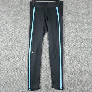 Under Armour Women Black Blue Stripe Athletic Leggings Pants Style 1349737